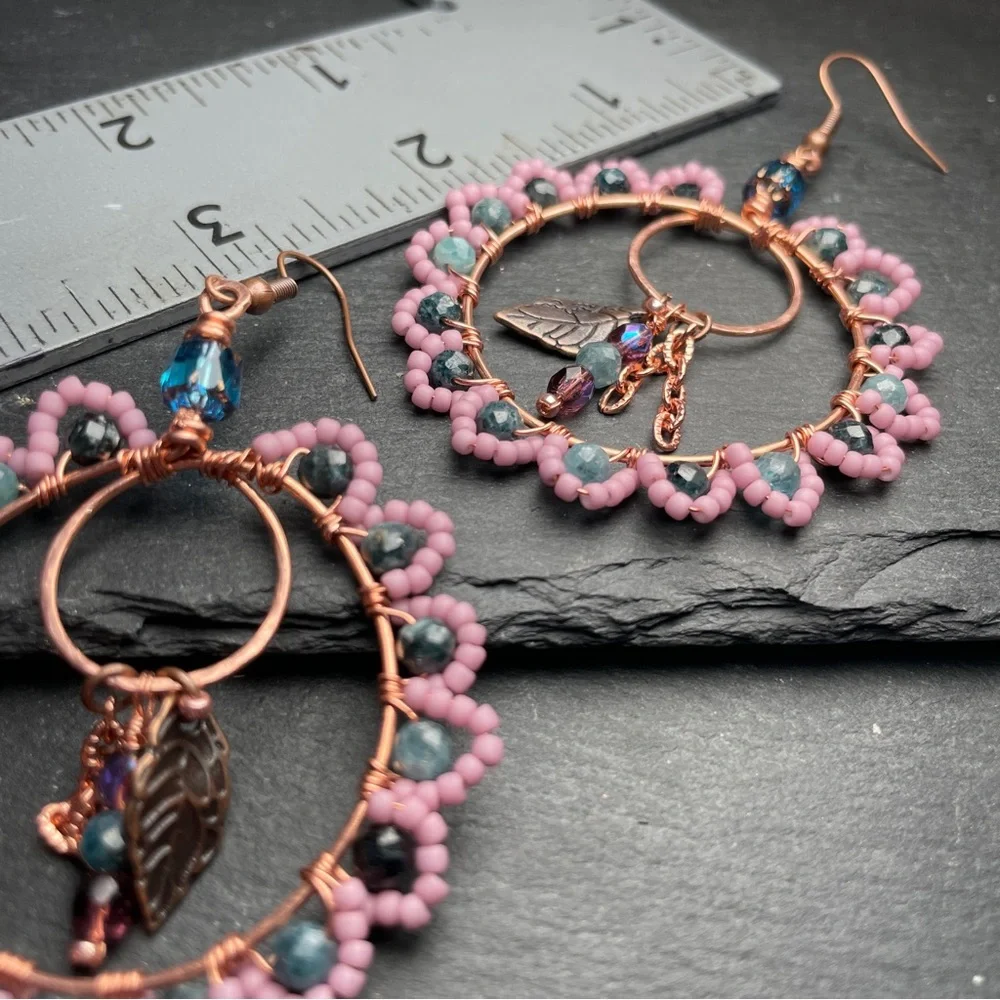 Midnight Garden Tourmaline Hoops Copper Artisan Earrings